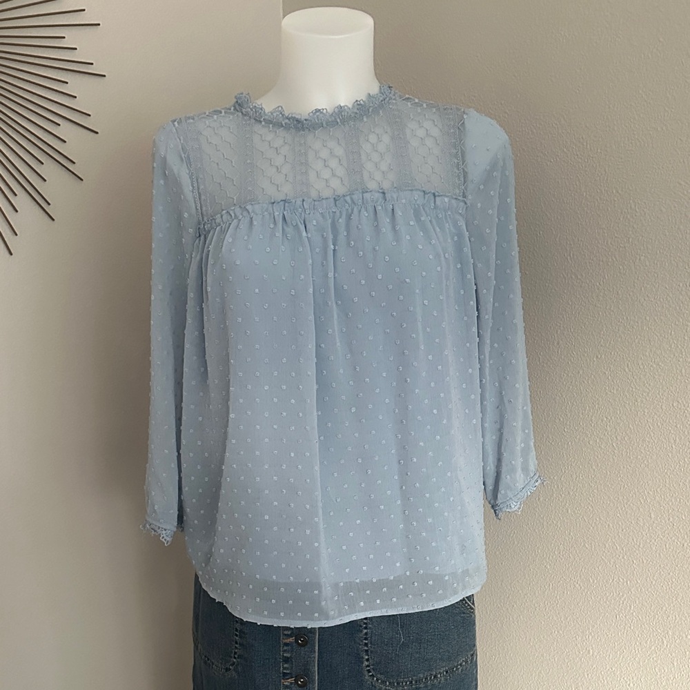 Sweet Wanderer Light Blue Textured Blouse